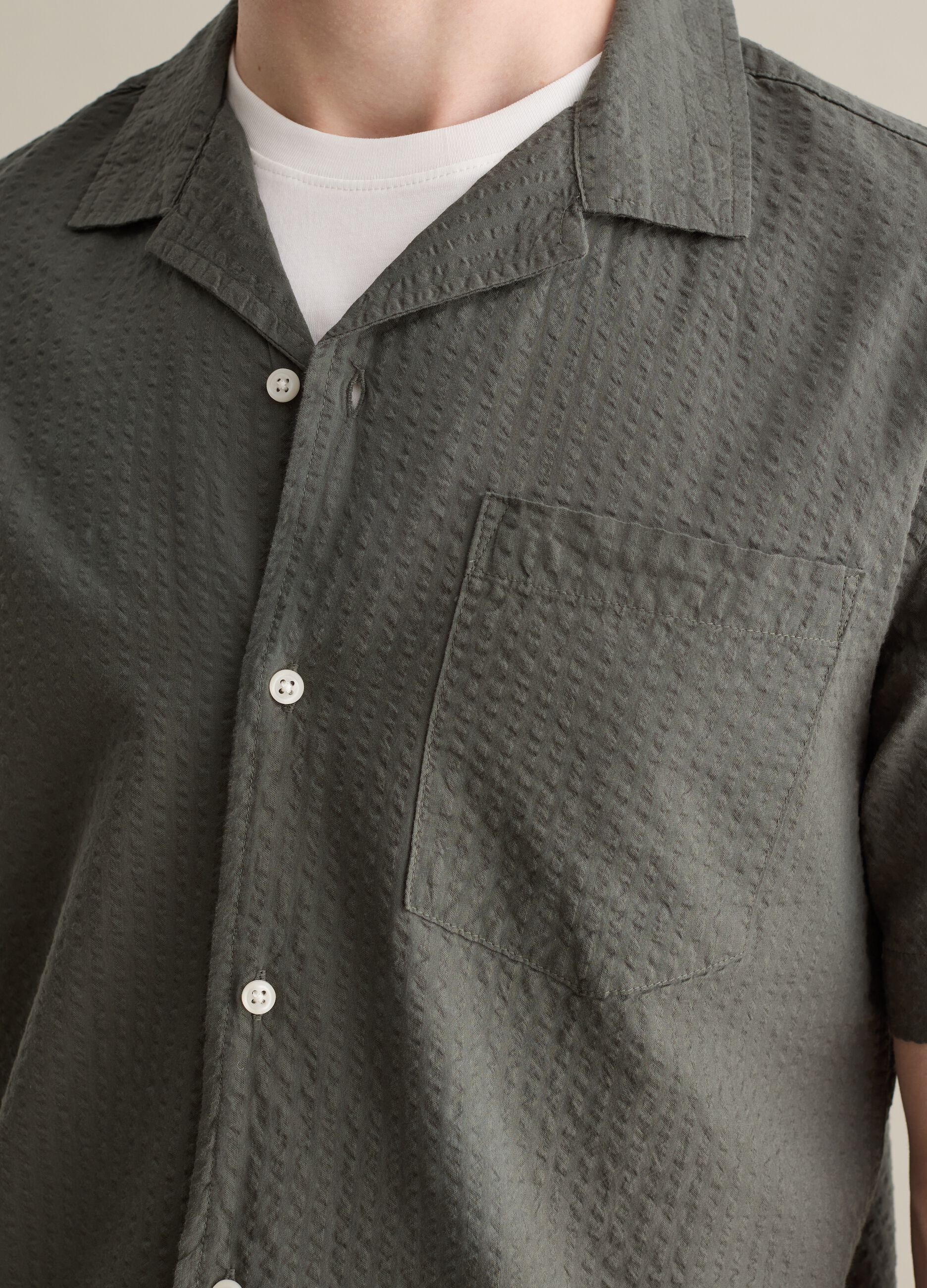 Green Cotton Bowling Collar Shirt