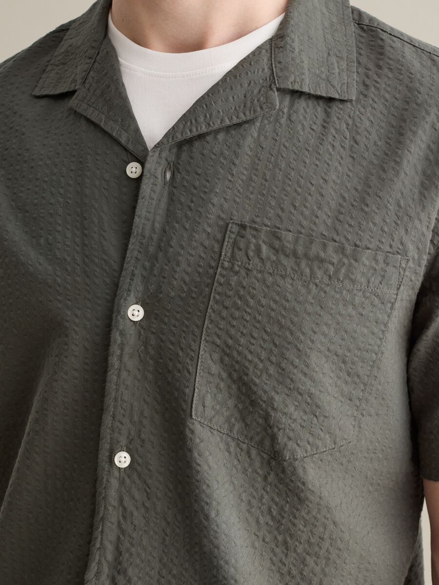 Green Cotton Bowling Collar Shirt_2