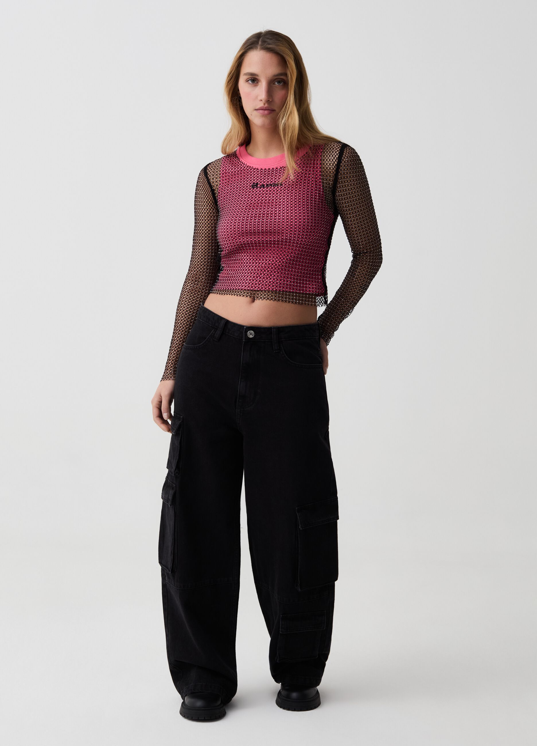 B.ANGEL FOR THE SEA BEYOND cropped mesh T-shirt with diamantés