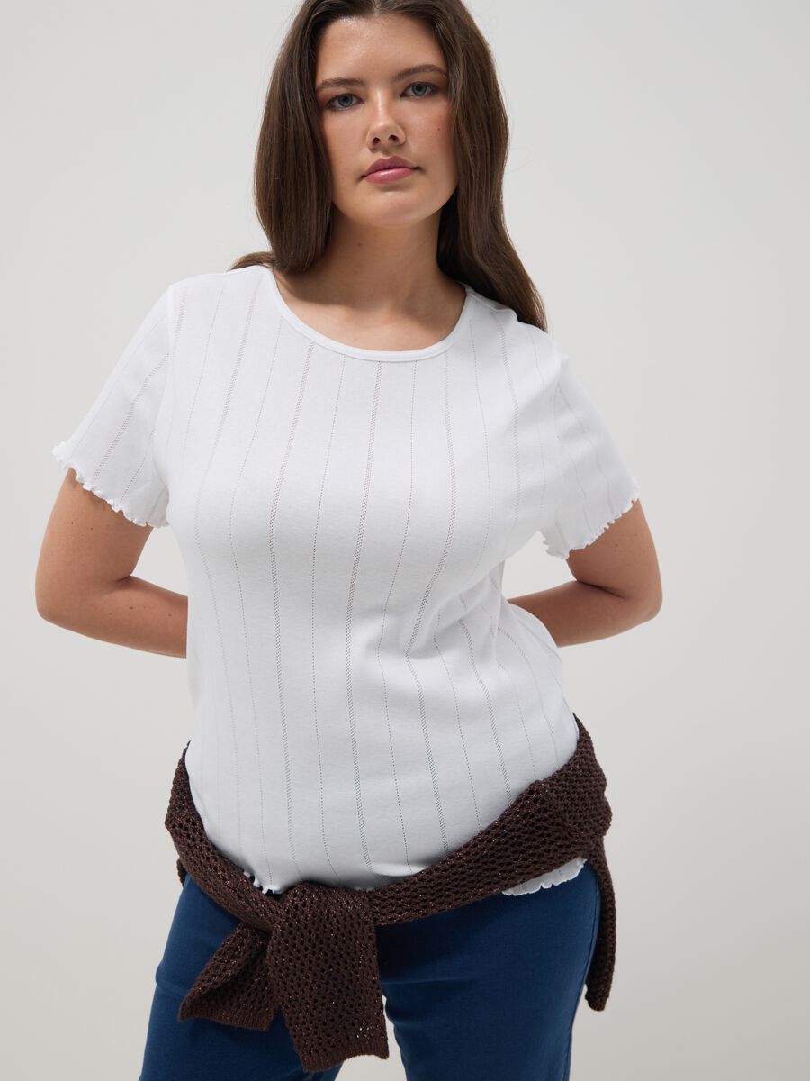 White pure cotton striped regular fit T-shirt_0