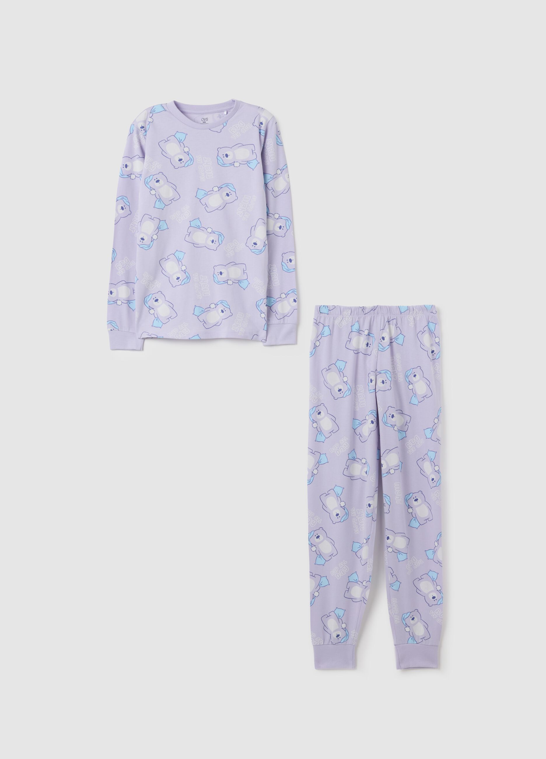 Girls' purple cotton pyjamas with a regular fit