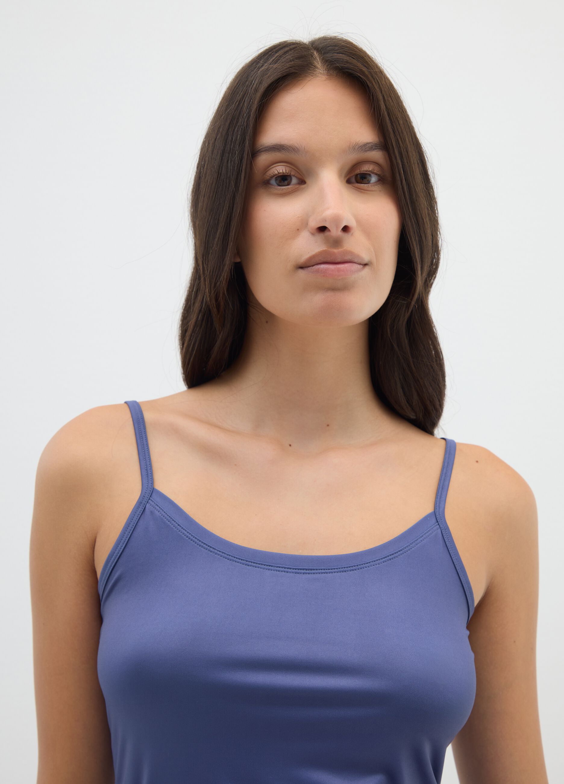 Blue Stretch Fabric Twin-Pack Top with Thin Straps