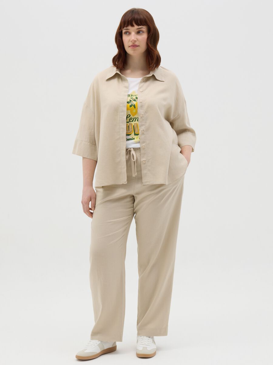 Curvy wide-leg trousers in linen and viscose_0