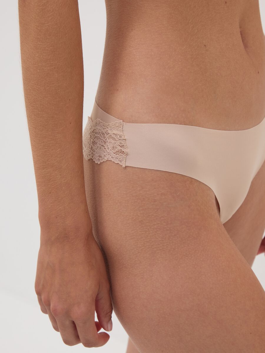 Beige Brazilian briefs in stretch microfibre with lace_3