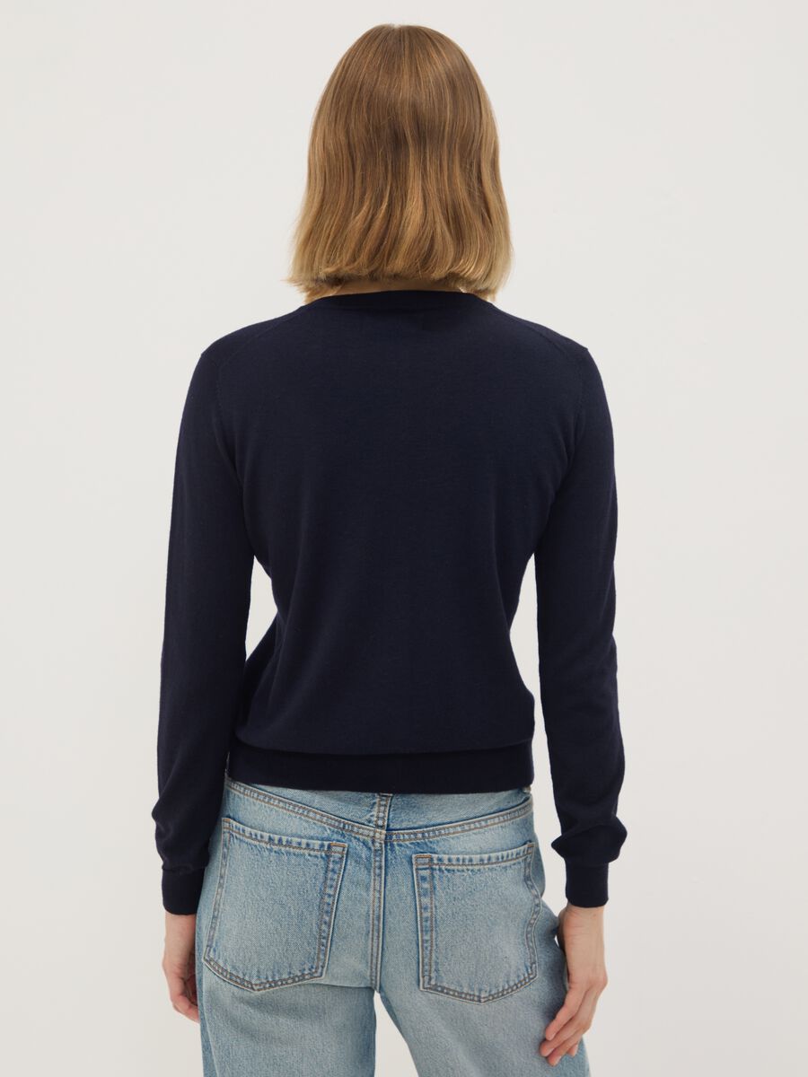 Navy wool-blend crew-neck cardigan_3
