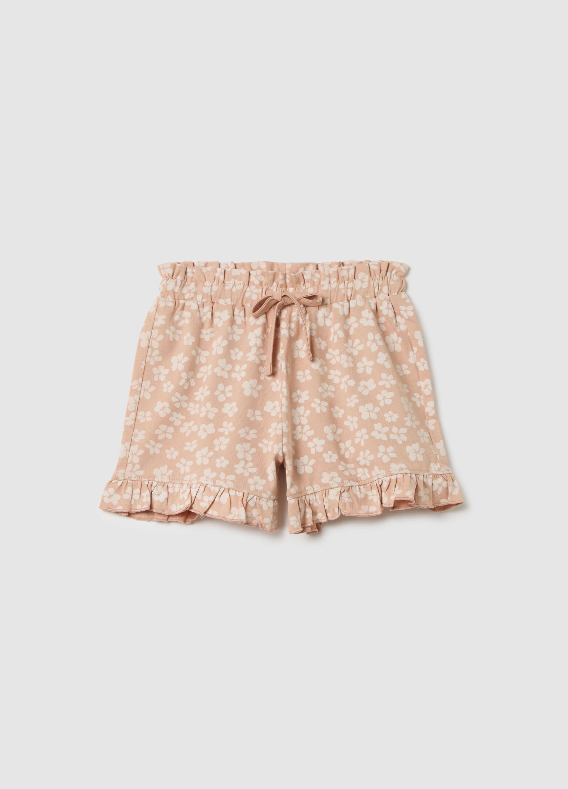 Multicolour pure cotton regular fit girls' shorts with ruffles
