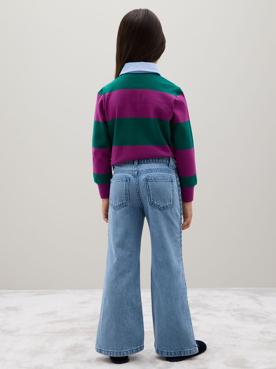 Jeans da ragazza in puro cotone azzurro flare con trecce_2