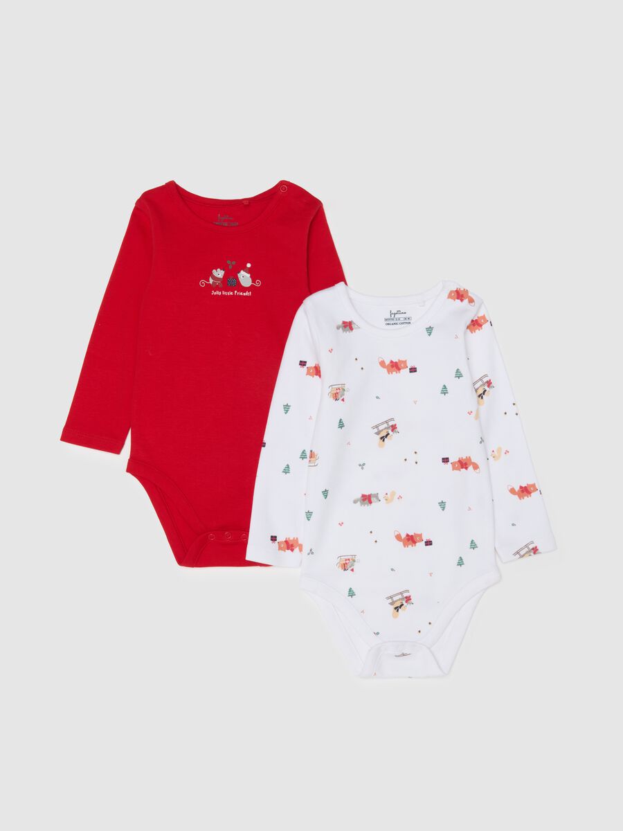 Newborn Multicolour Cotton Bodysuit Twin Pack with Christmas Prints_0