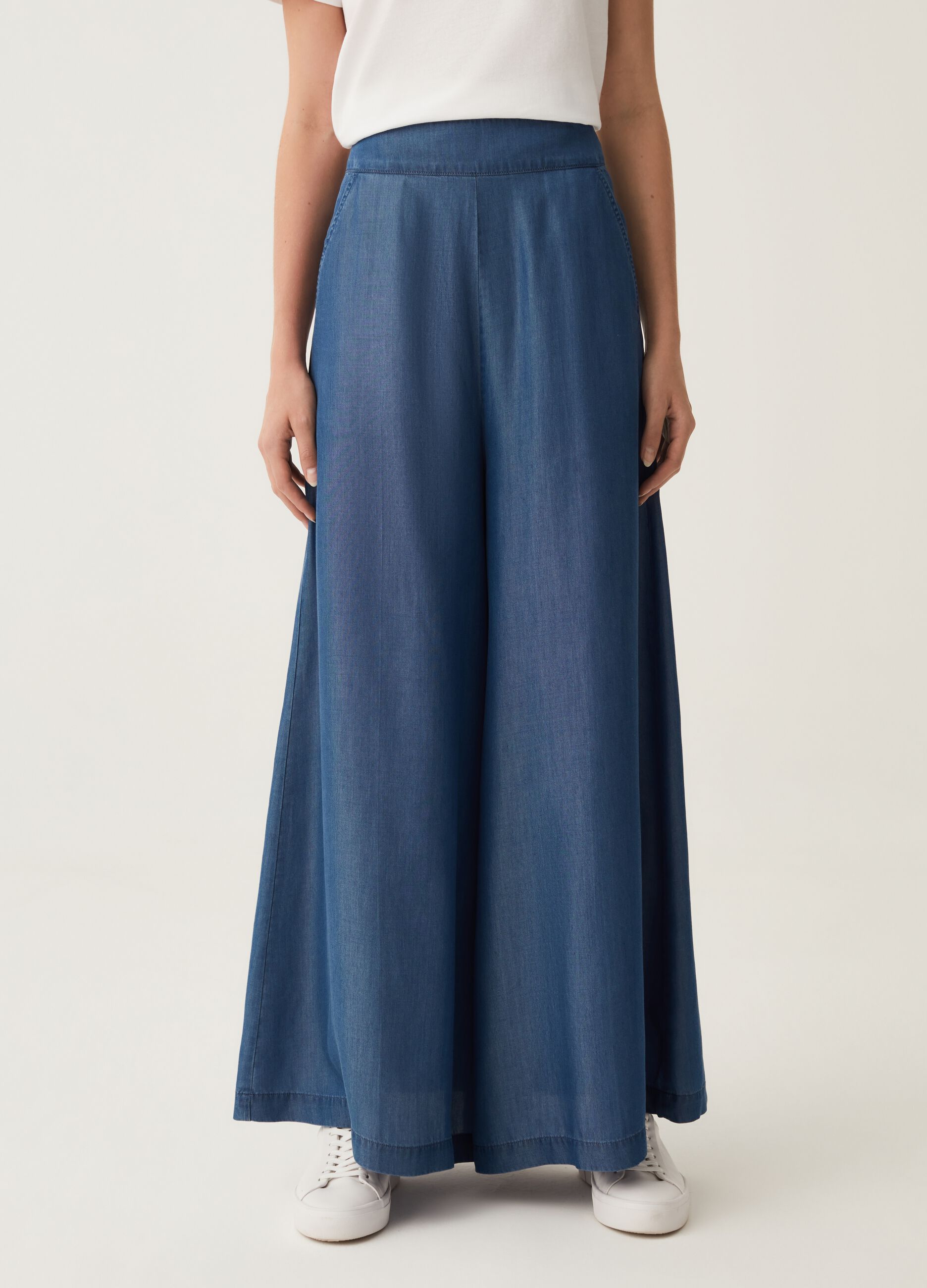 Pantalone wide leg effetto denim_1