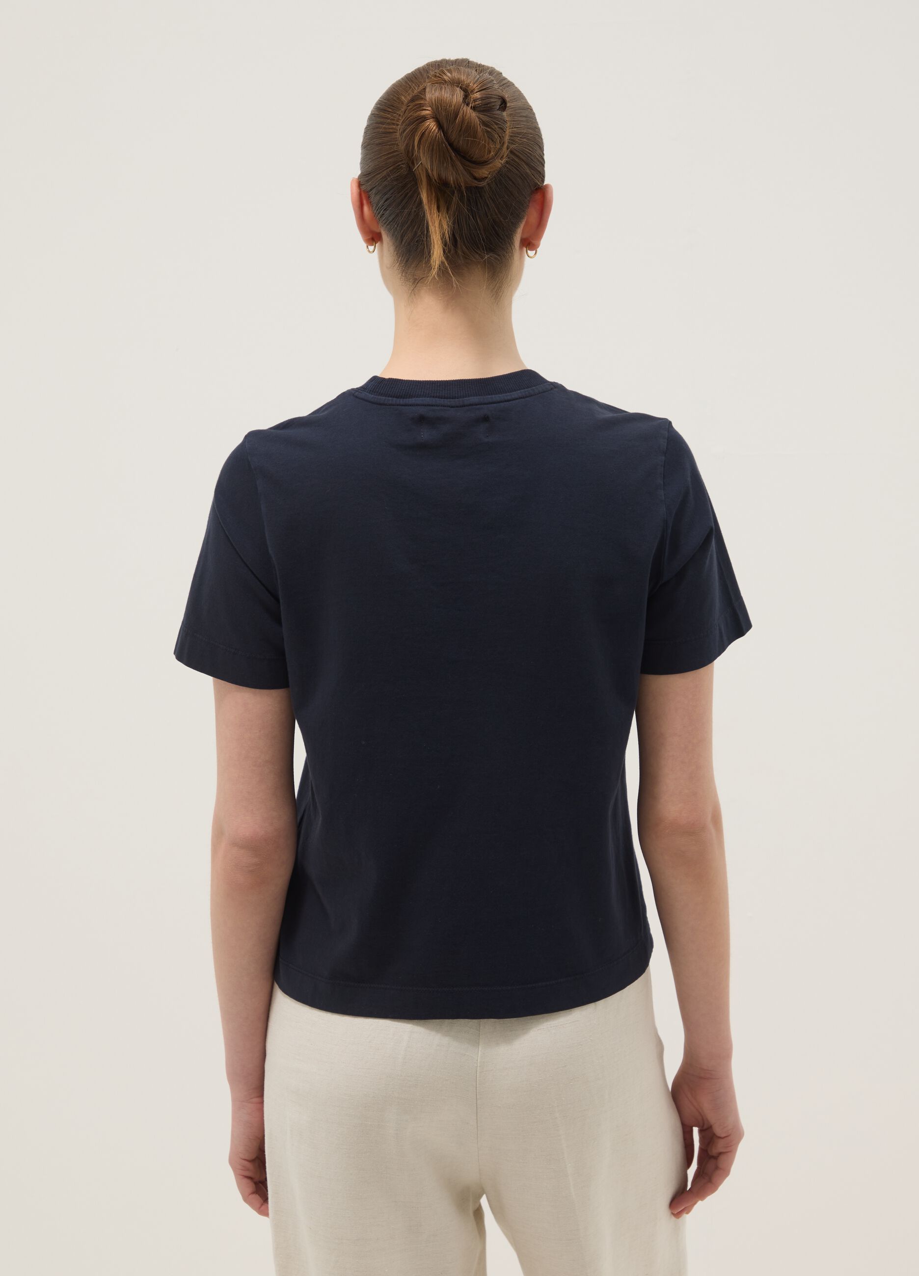 T-shirt blu a maniche corte in puro cotone regular fit