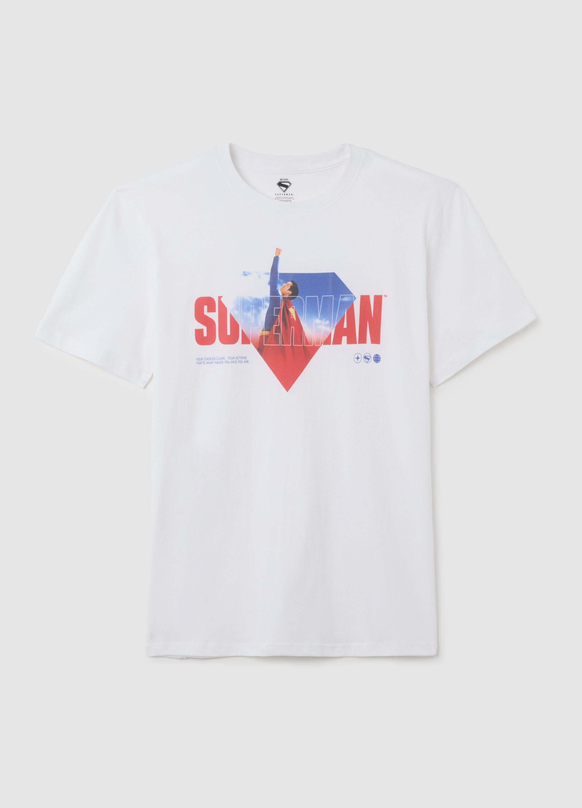 Men's pure cotton white T-shirt with Superman print