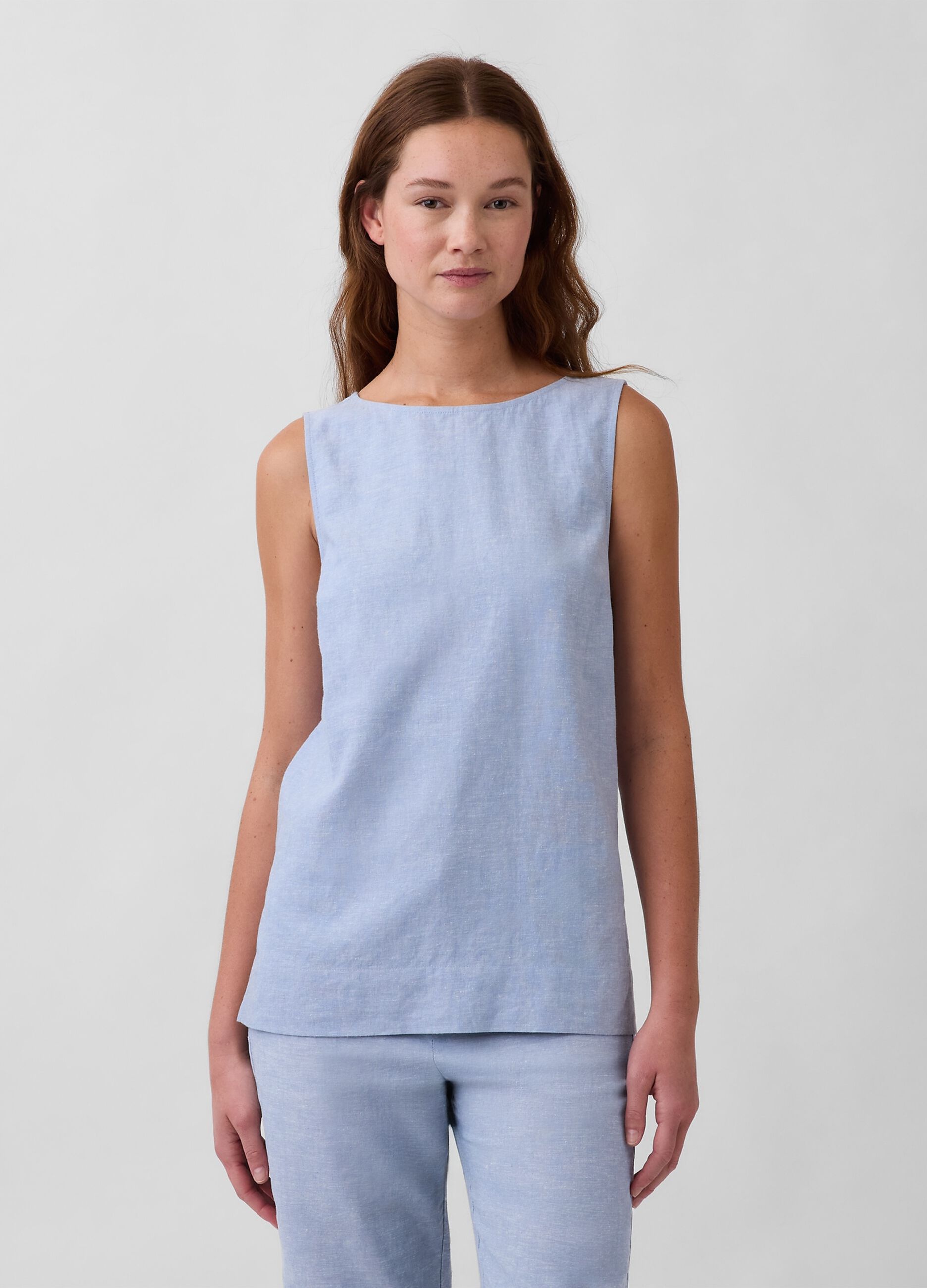 Sleeveless linen-blend top