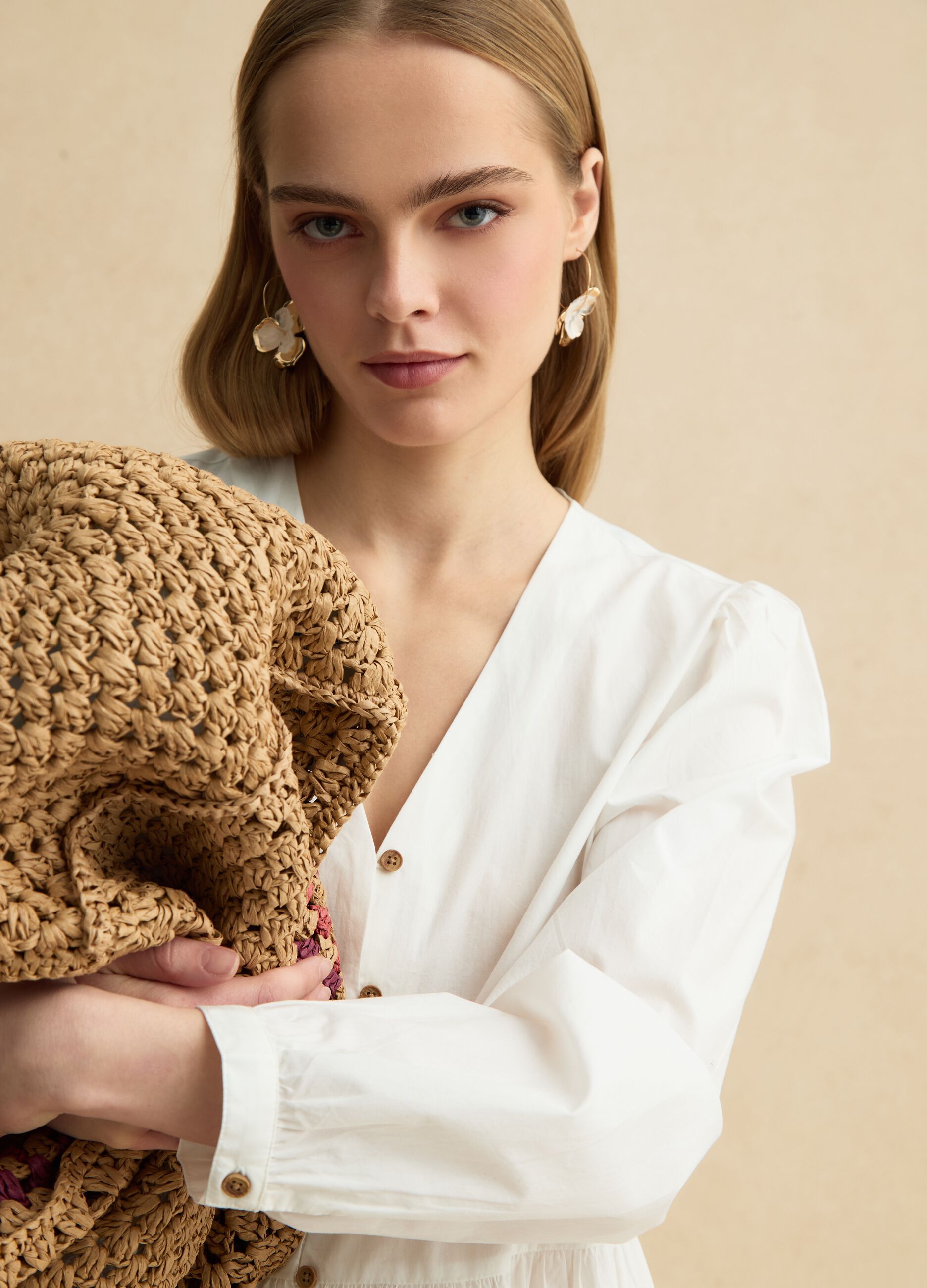 White pure cotton dress regular fit deep V