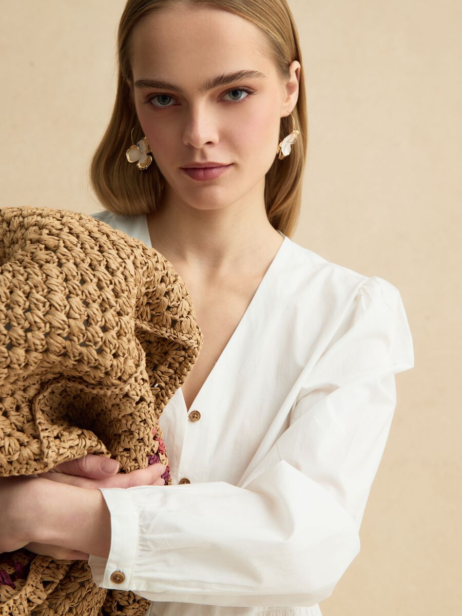 Abito in puro cotone bianco regular fit deep V_0