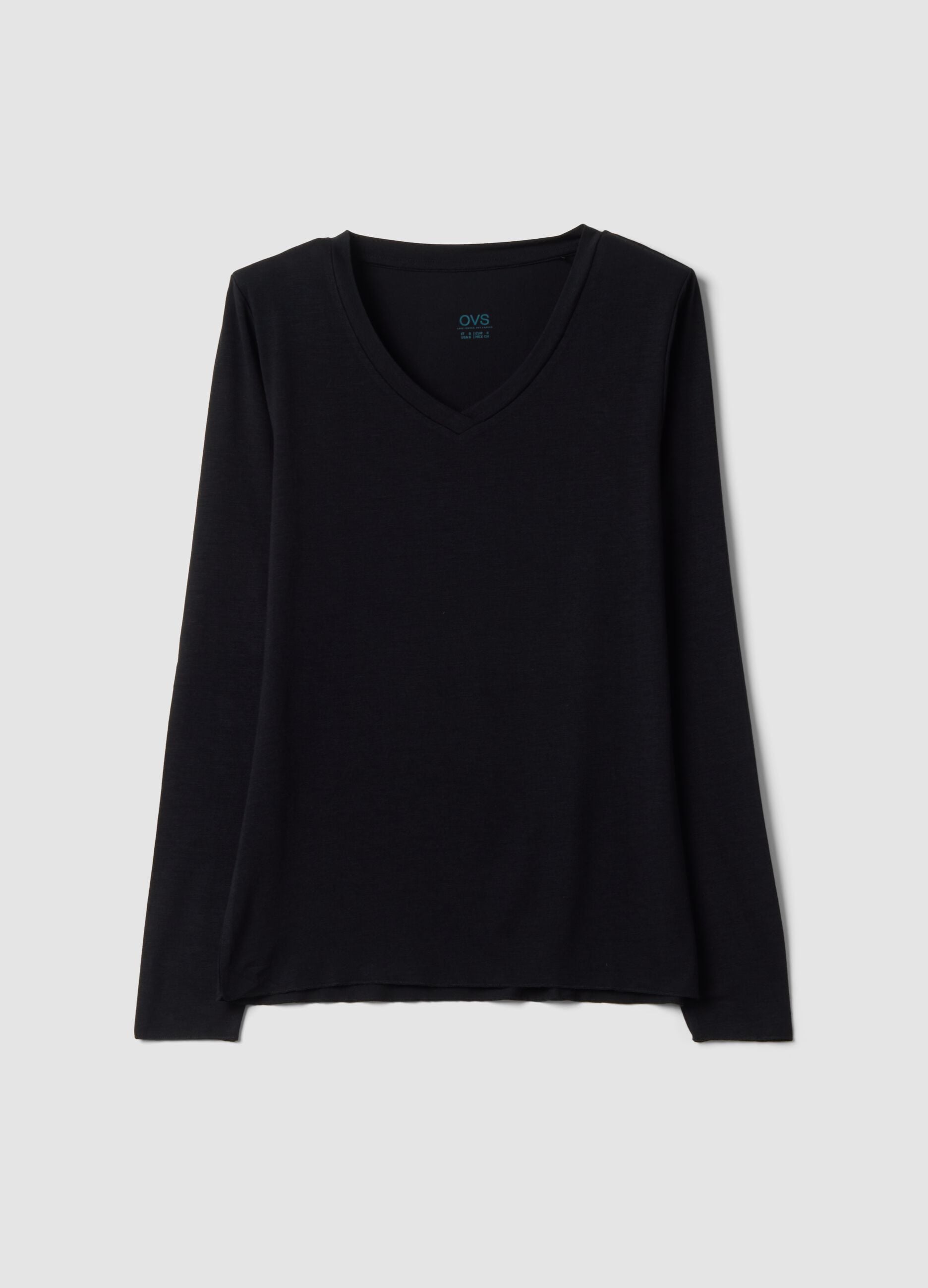 Black stretch modal crew-neck T-shirt, regular fit