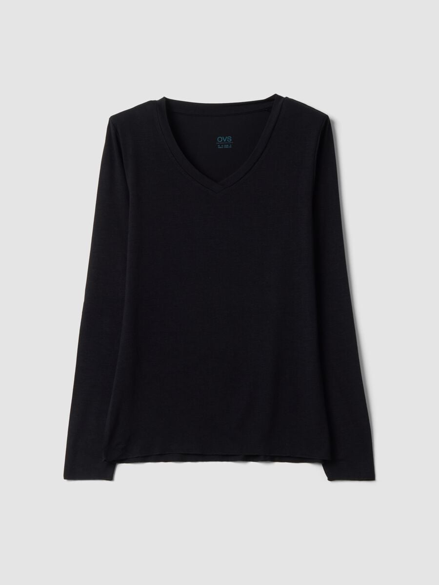 Black stretch modal crew-neck T-shirt, regular fit_0