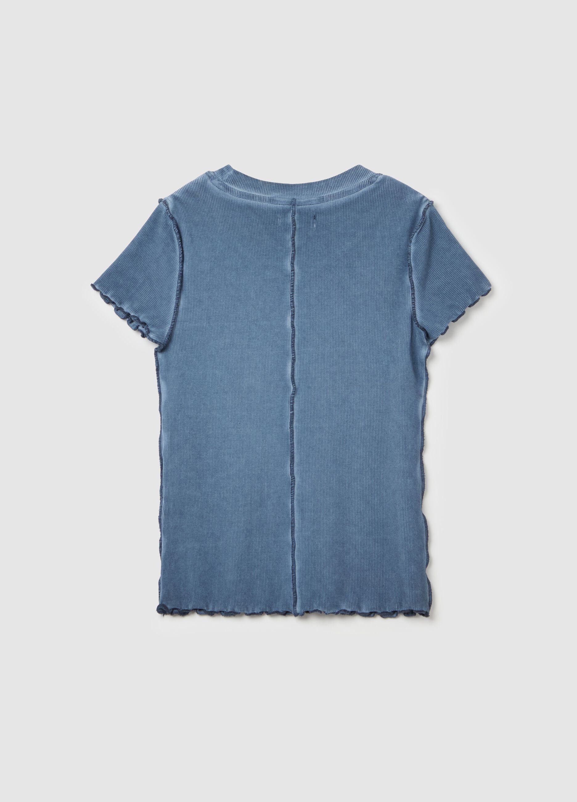 Ribbed T-shirt with acid-wash effect