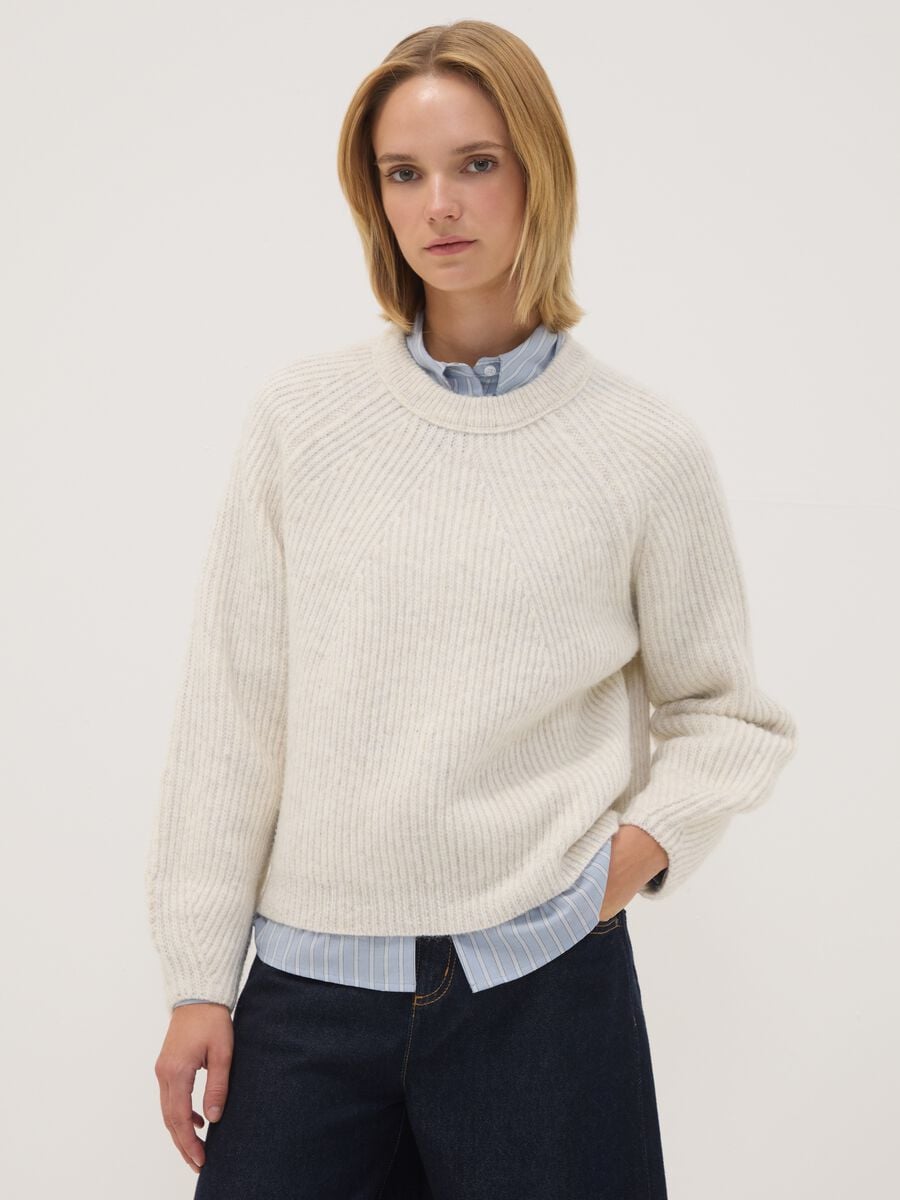 Beige ribbed wool-blend crew-neck jumper_1