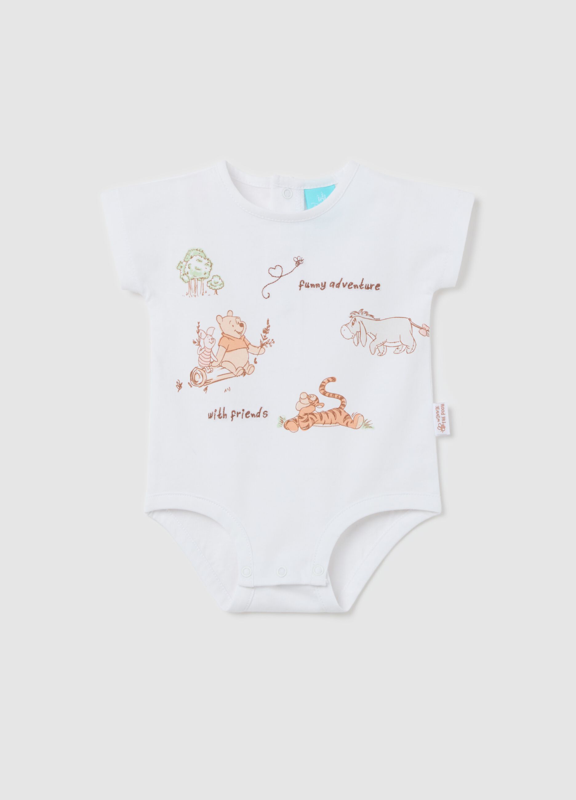 White bodysuit in organic cotton with Winnie the Pooh print