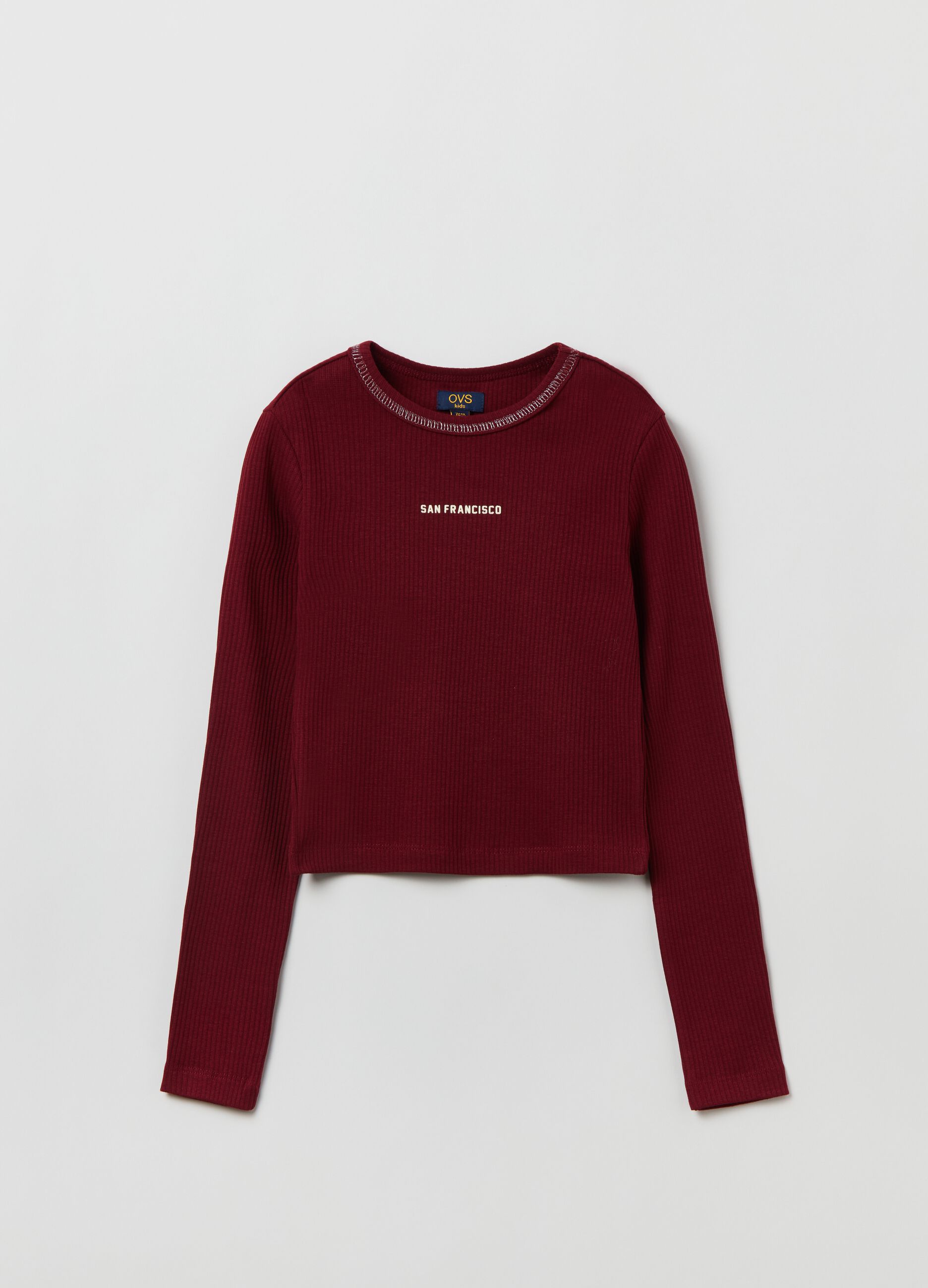 T-shirt maniche lunghe a costine con stampa_0