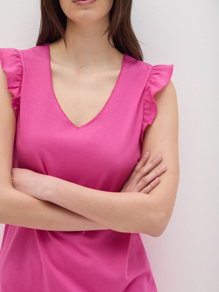 Camicia da notte fuxia in cotone con scollo a V_3