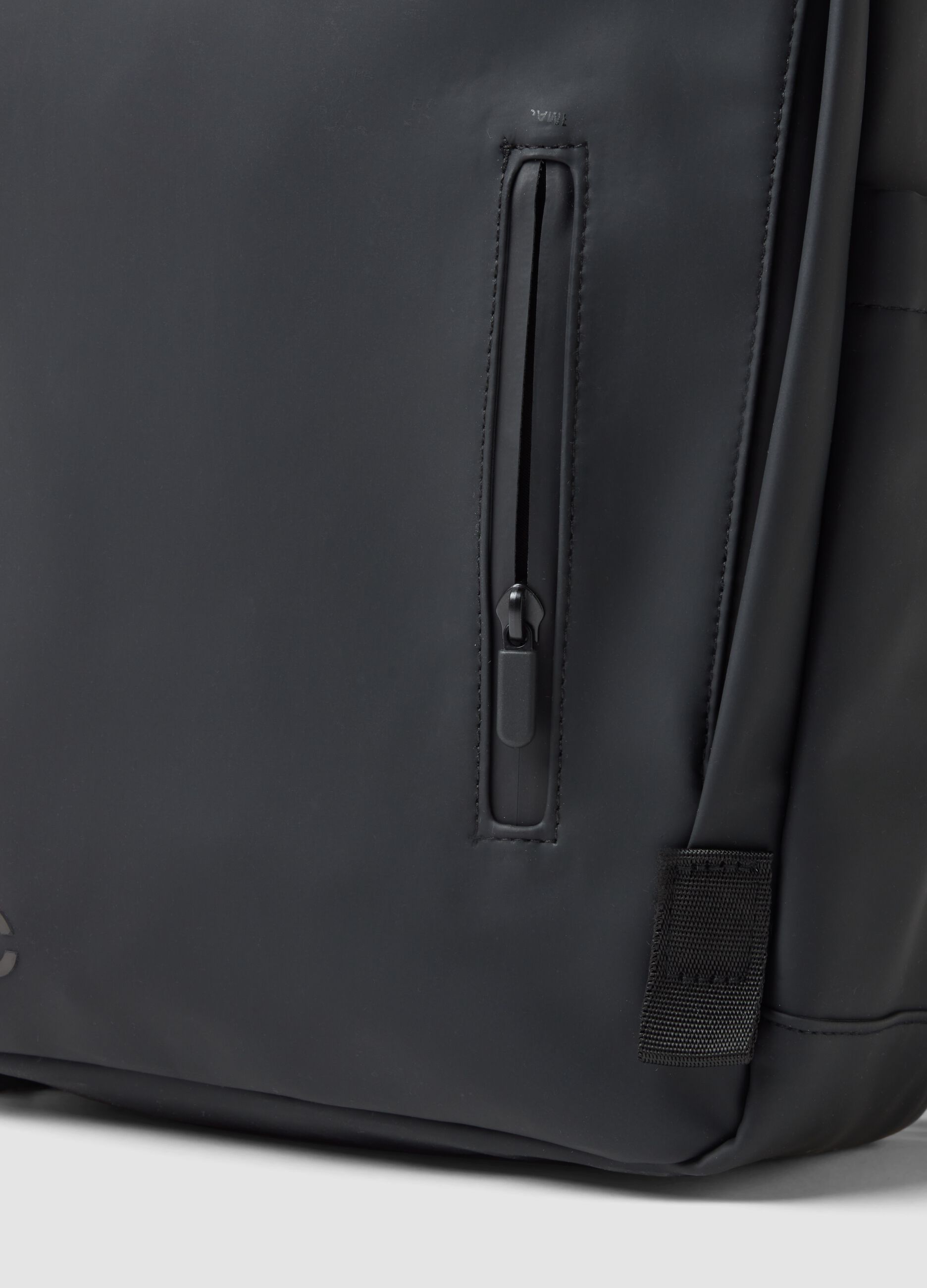 Black backpack with front zip pocket