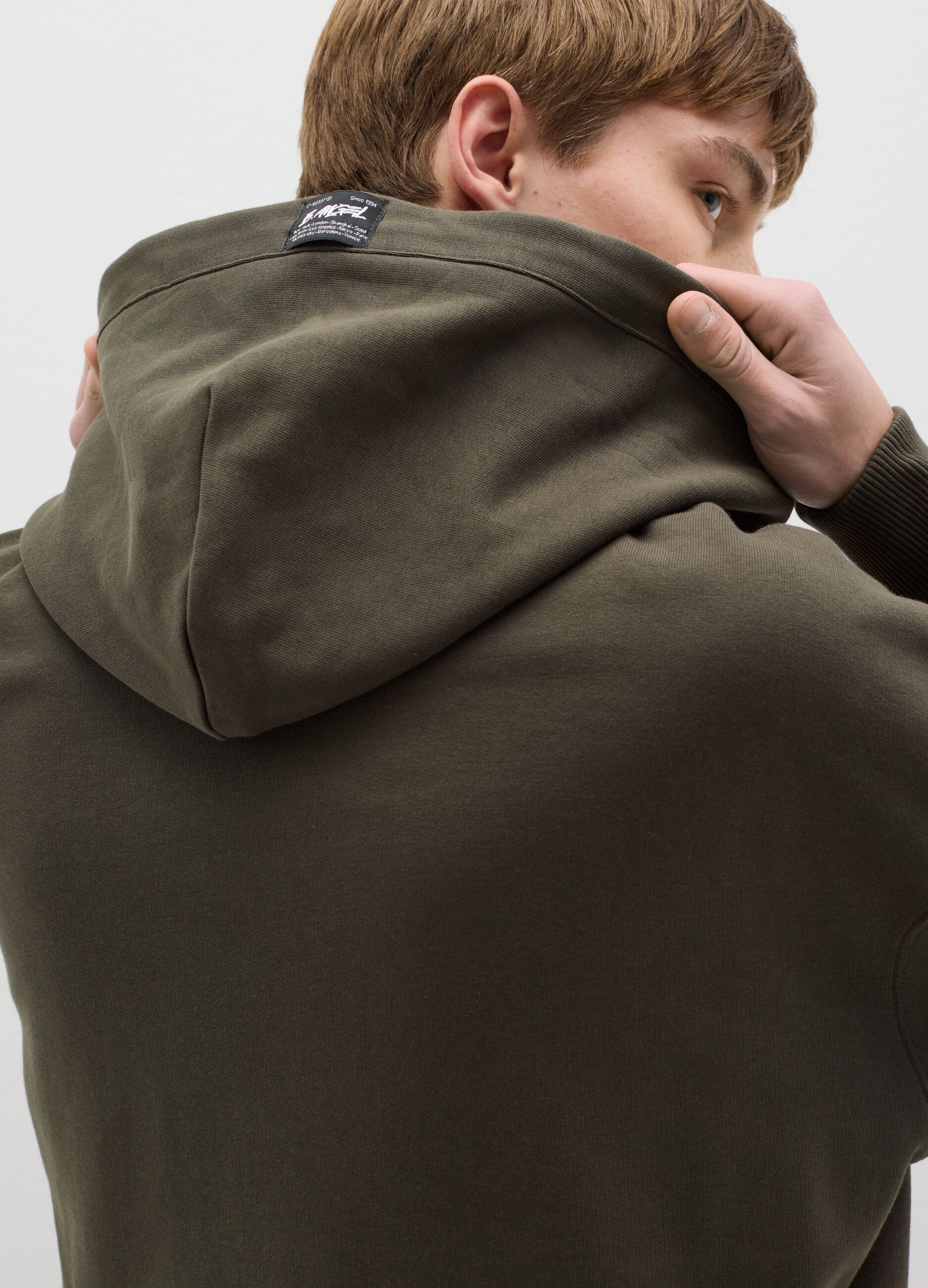 Over-fit full-zip sweatshirt in cotton with hood