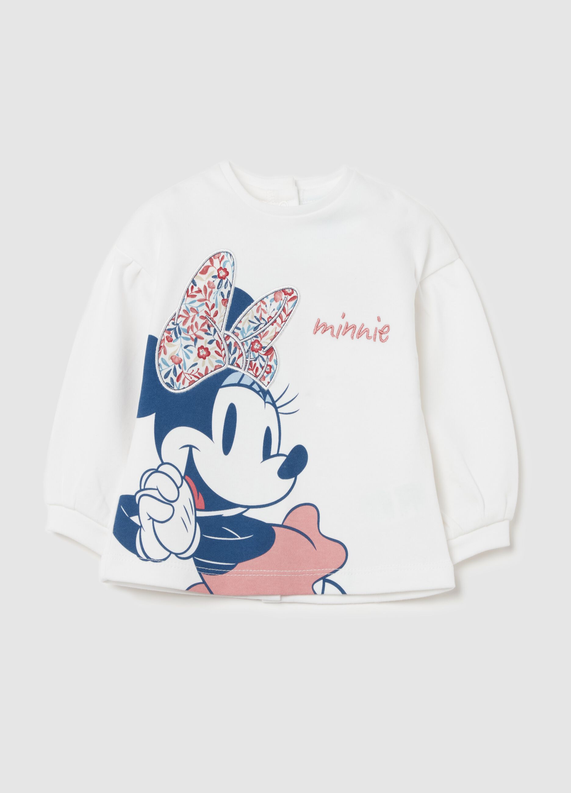 Organic cotton T-shirt with Minnie Mouse print and embroidery