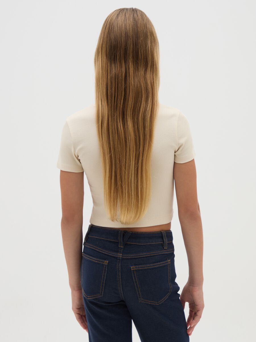 Girls' beige stretch cotton T-shirt_1