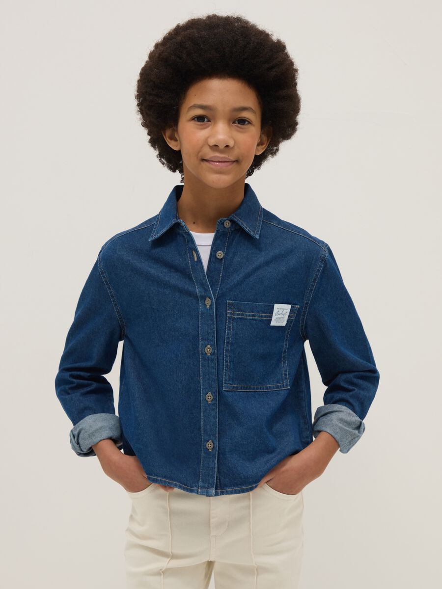 Camicia in puro cotone blu da ragazza regular fit_0