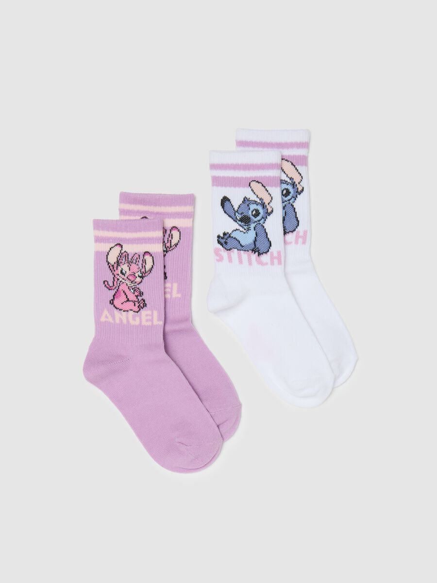 Girls' cotton multicolour stretch socks twin pack with Stitch print_0