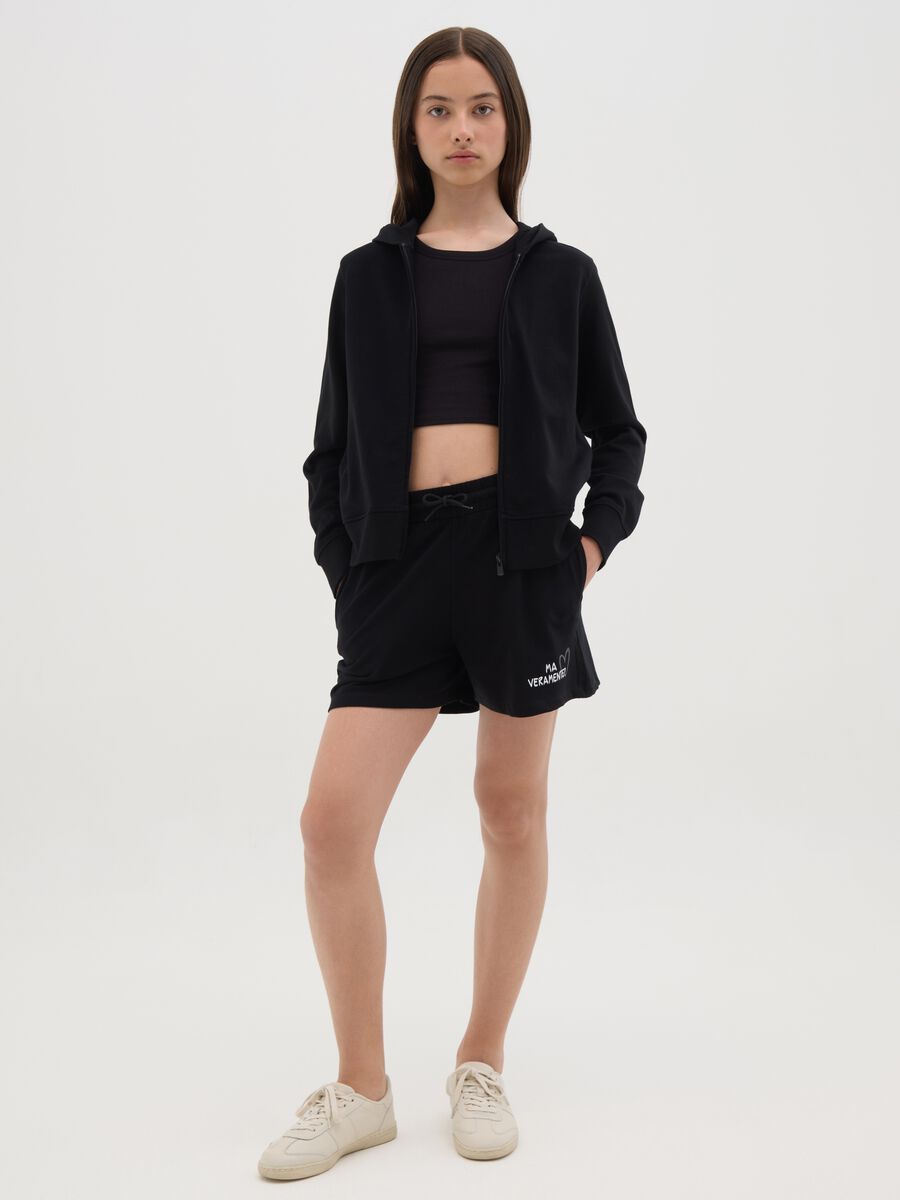 Pantaloncini da ragazze in puro cotone nero regular fit_0