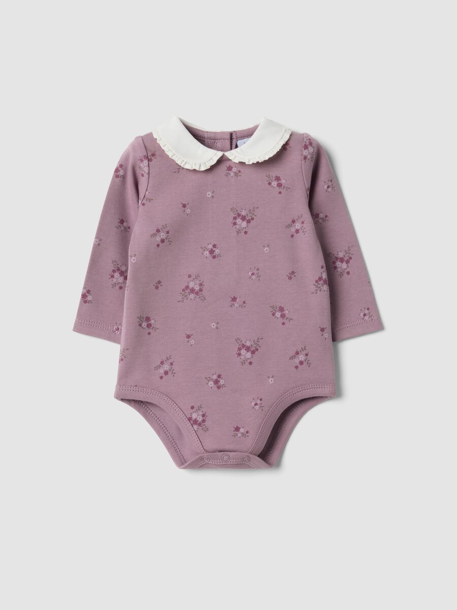 Purple organic cotton bodysuit with collar_0