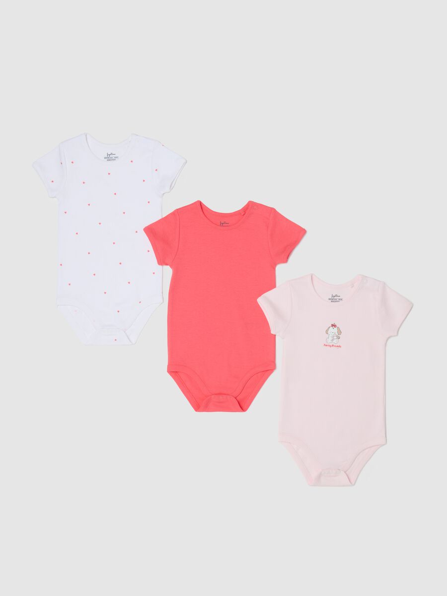 Three-pack bodysuits in organic cotton with small hearts and girl puppy print_0