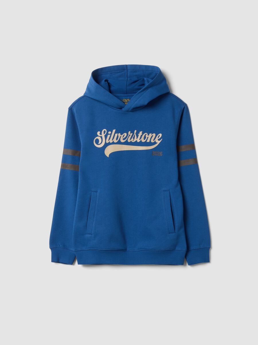 Felpa blu in misto cotone con cappuccio e girocollo_0