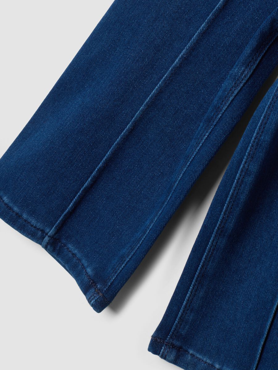 Dark blue wide-leg stretch cotton jeans_3