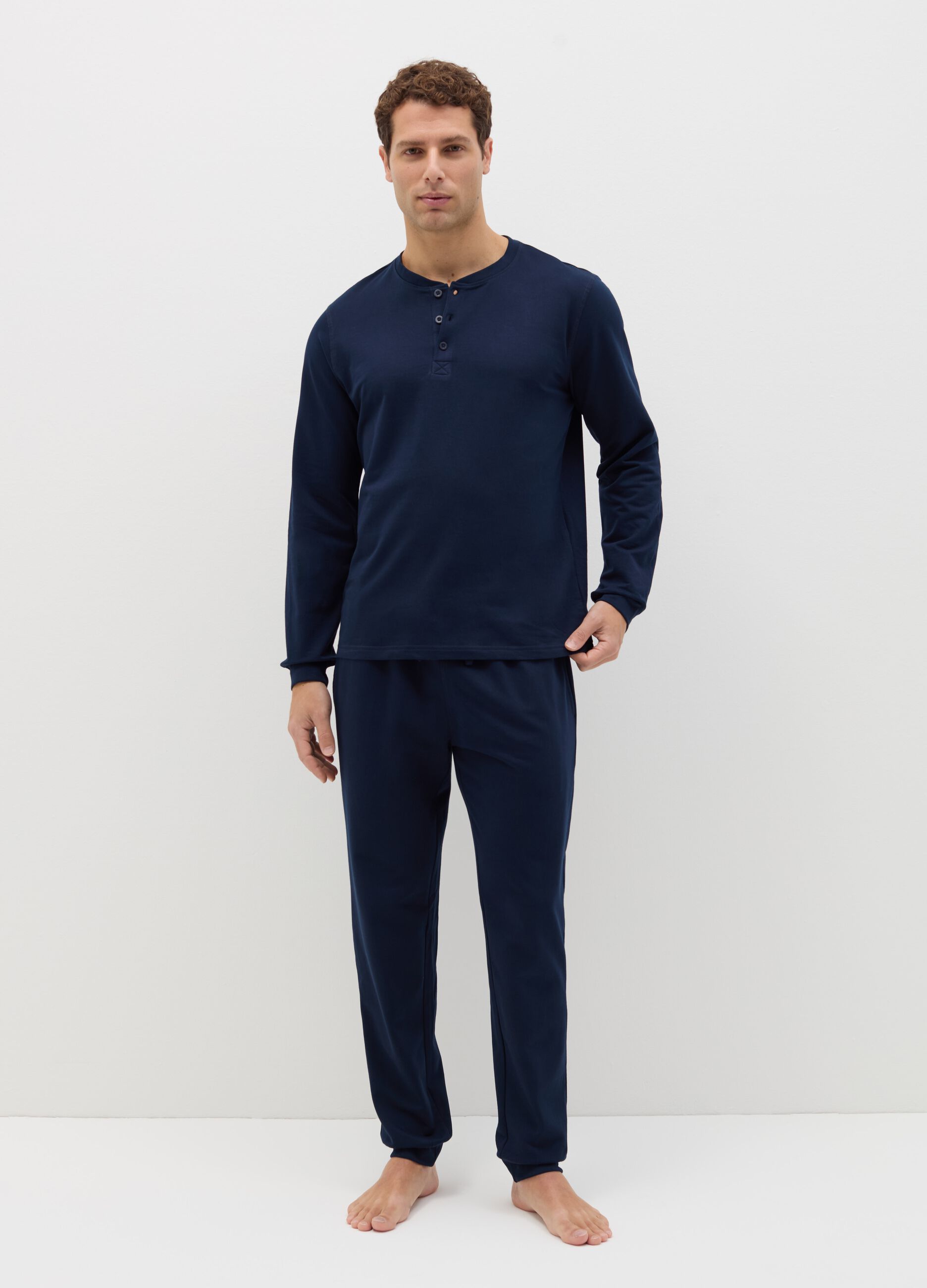 Supima cotton pyjamas with granddad neckline