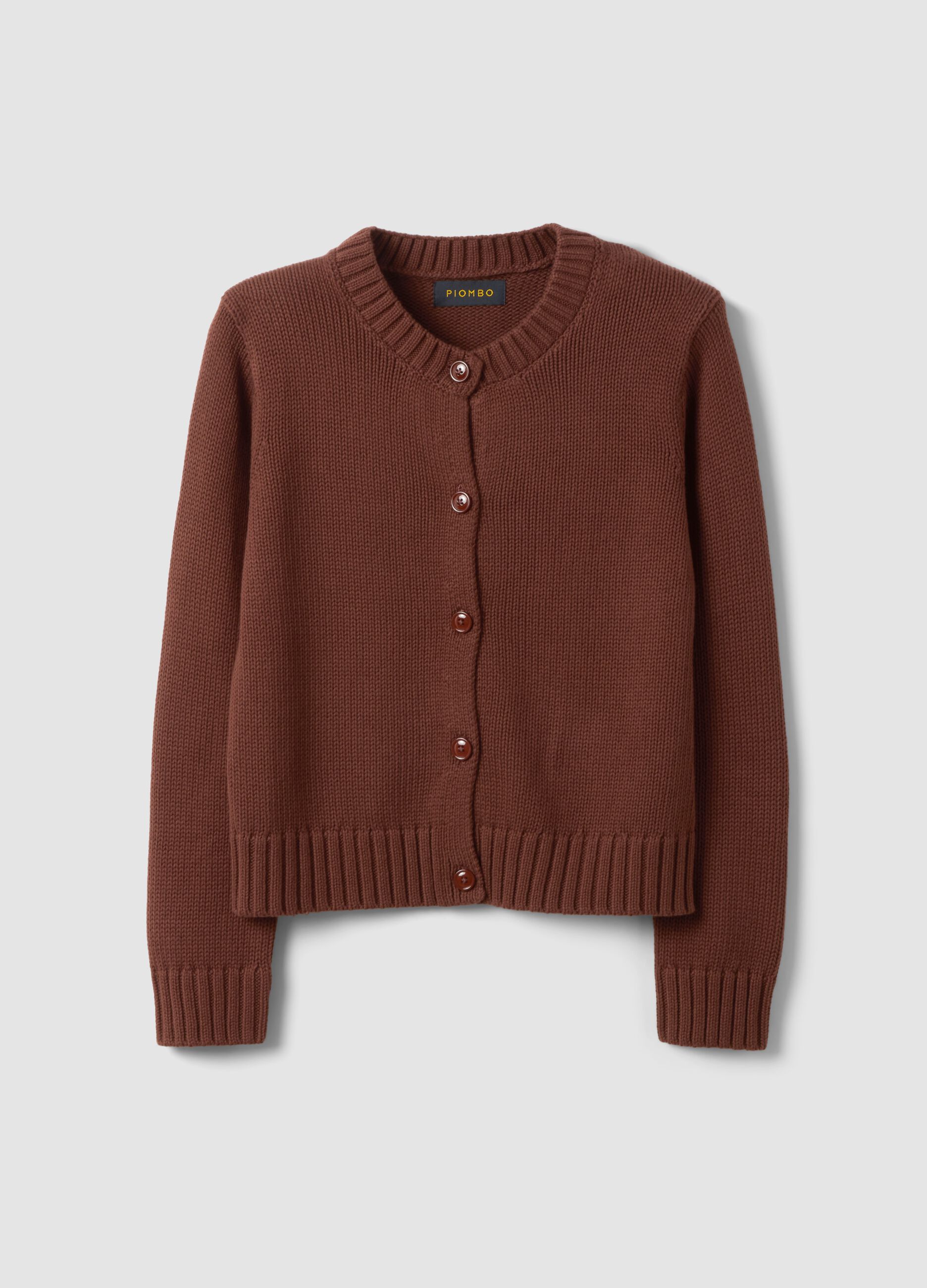 Brown pure cotton button-up cardigan, regular fit