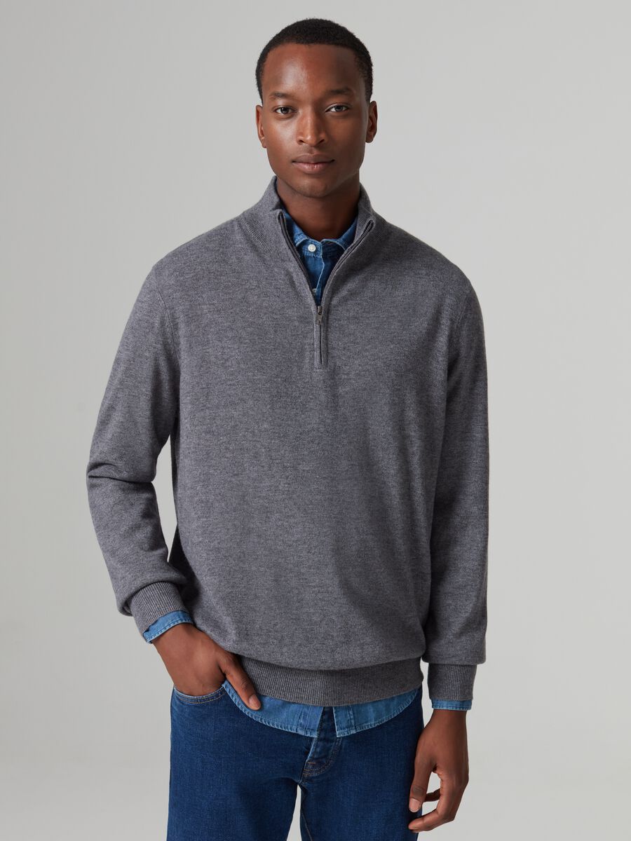 Pullover half-zip in viscosa lana e cashmere_0