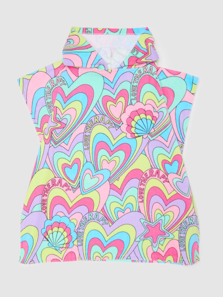 Multicolour cotton poncho with hearts_0