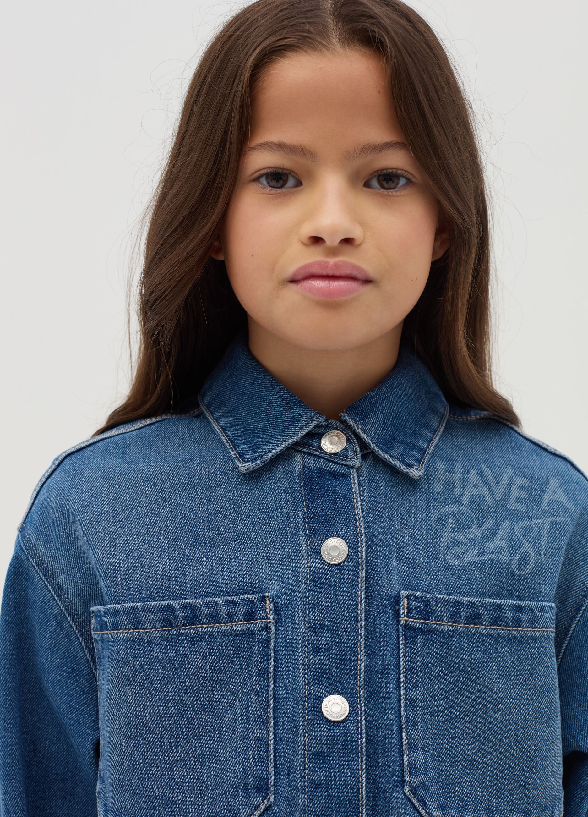 Denim shirt with lettering print