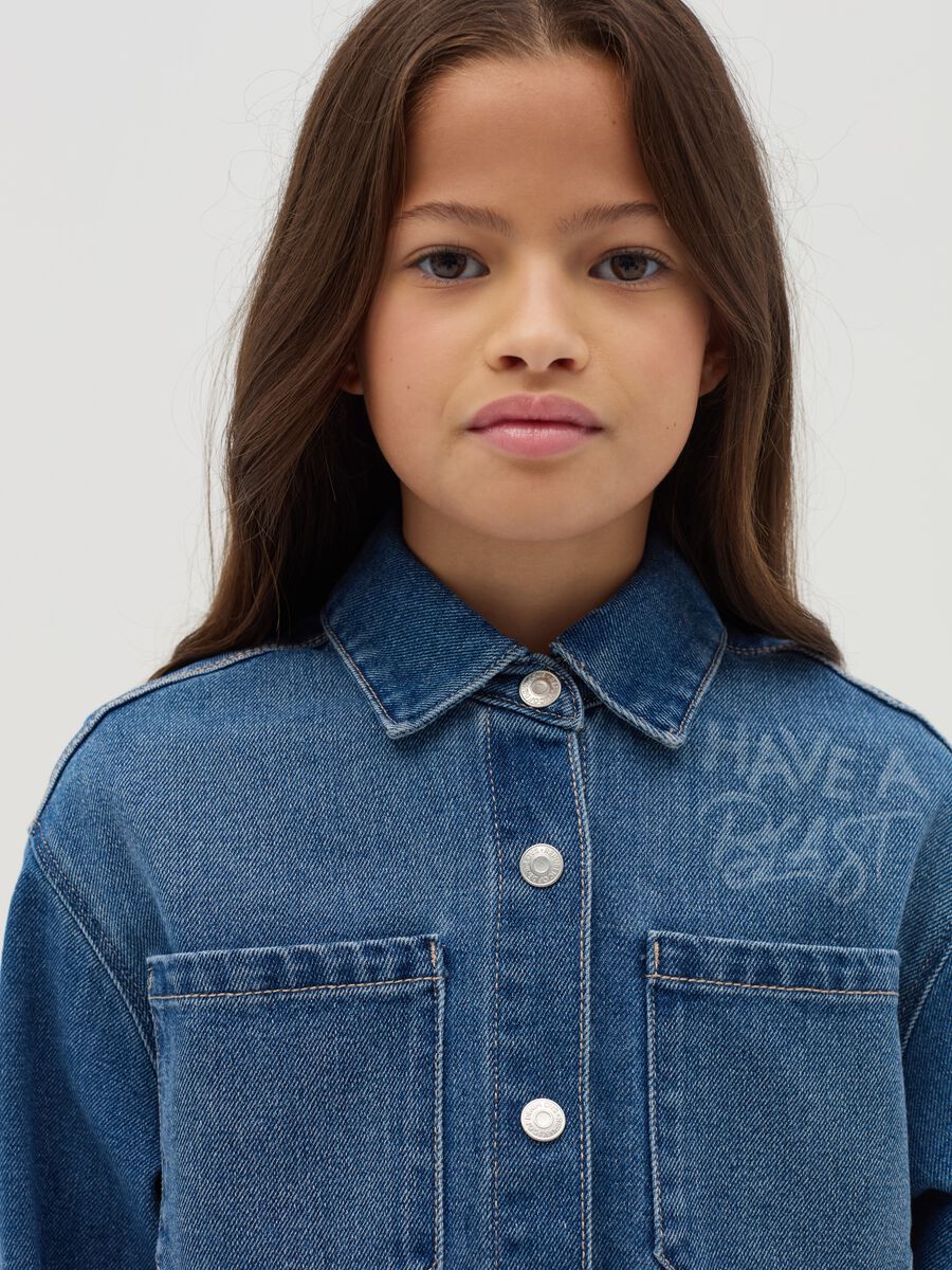 Denim shirt with lettering print_1