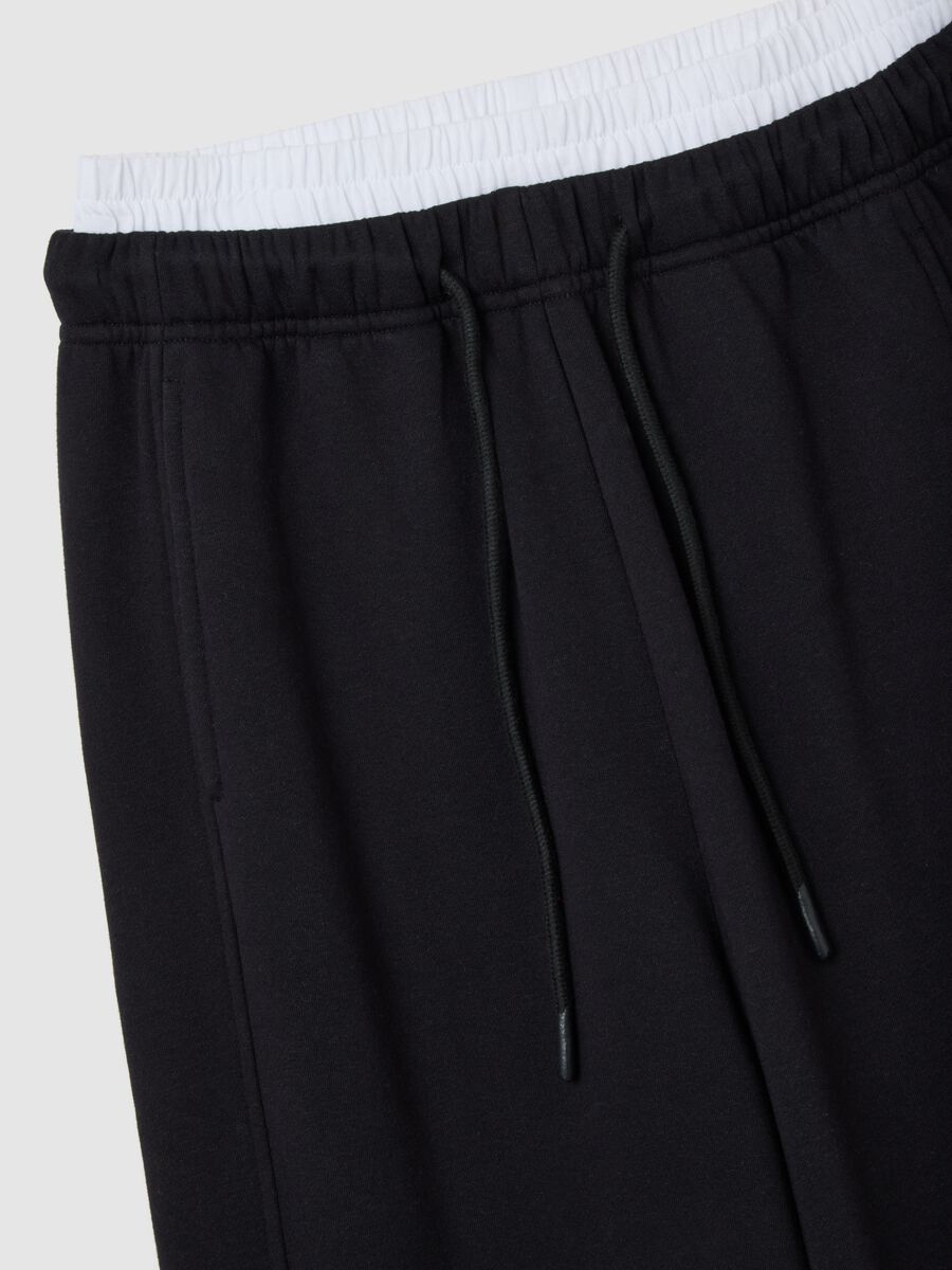 Black cotton blend wide leg joggers_5