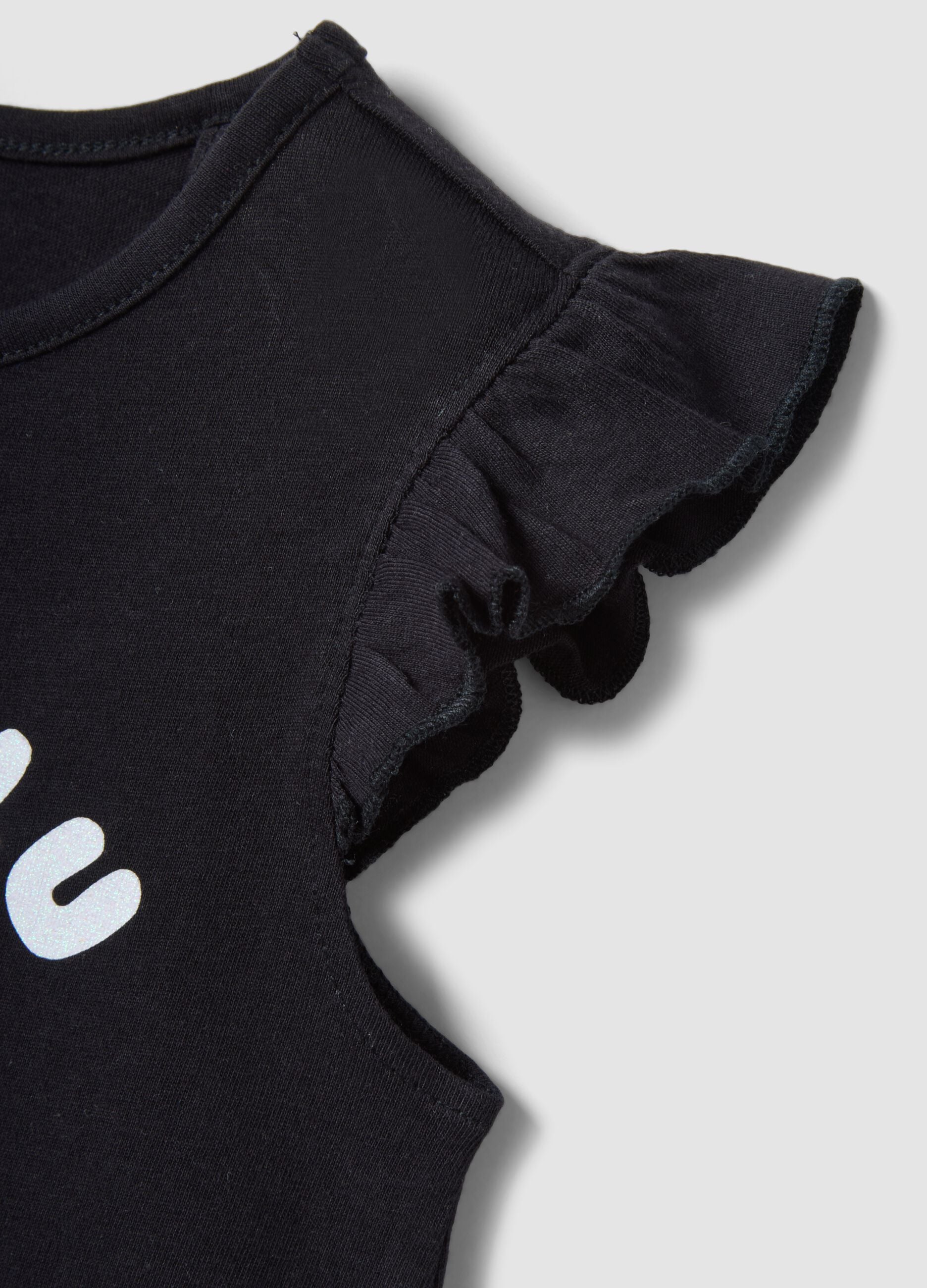 Black organic cotton tank top with frills