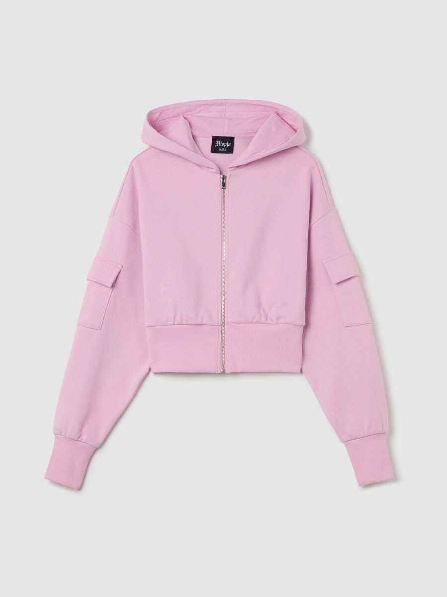 Crop Cargo Zip Hoodie Light Pink_5
