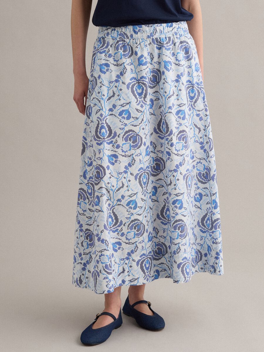 Pure cotton maxi skirt with floral print_1
