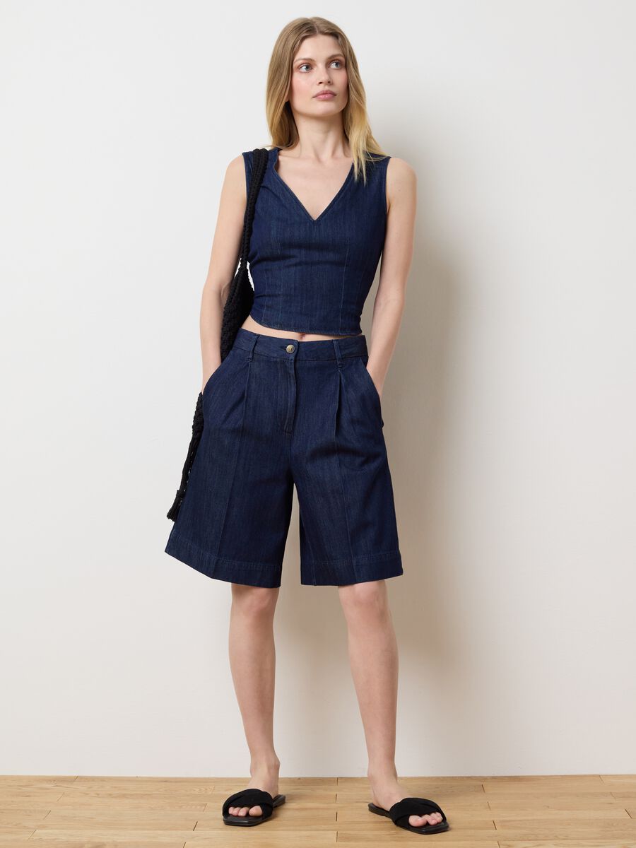 Women's Bermuda shorts in pure blue cotton regular fit_0