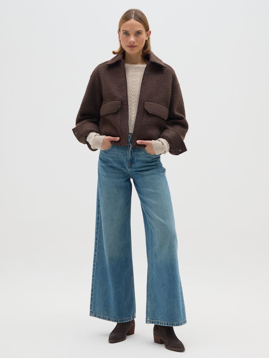 Brown regular fit jacket with zip_2