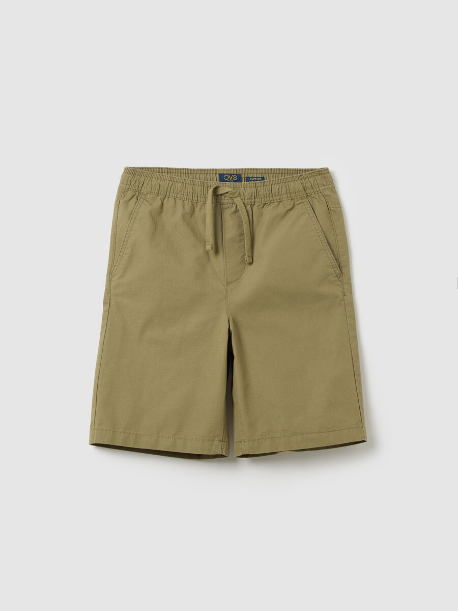 Shorts verdi in cotone con coulisse _0