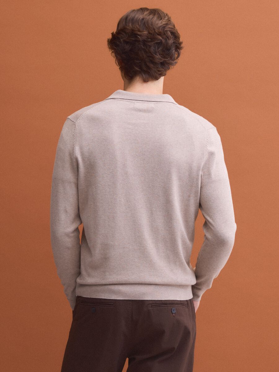 Polo beige in puro cotone a maniche lunghe_3